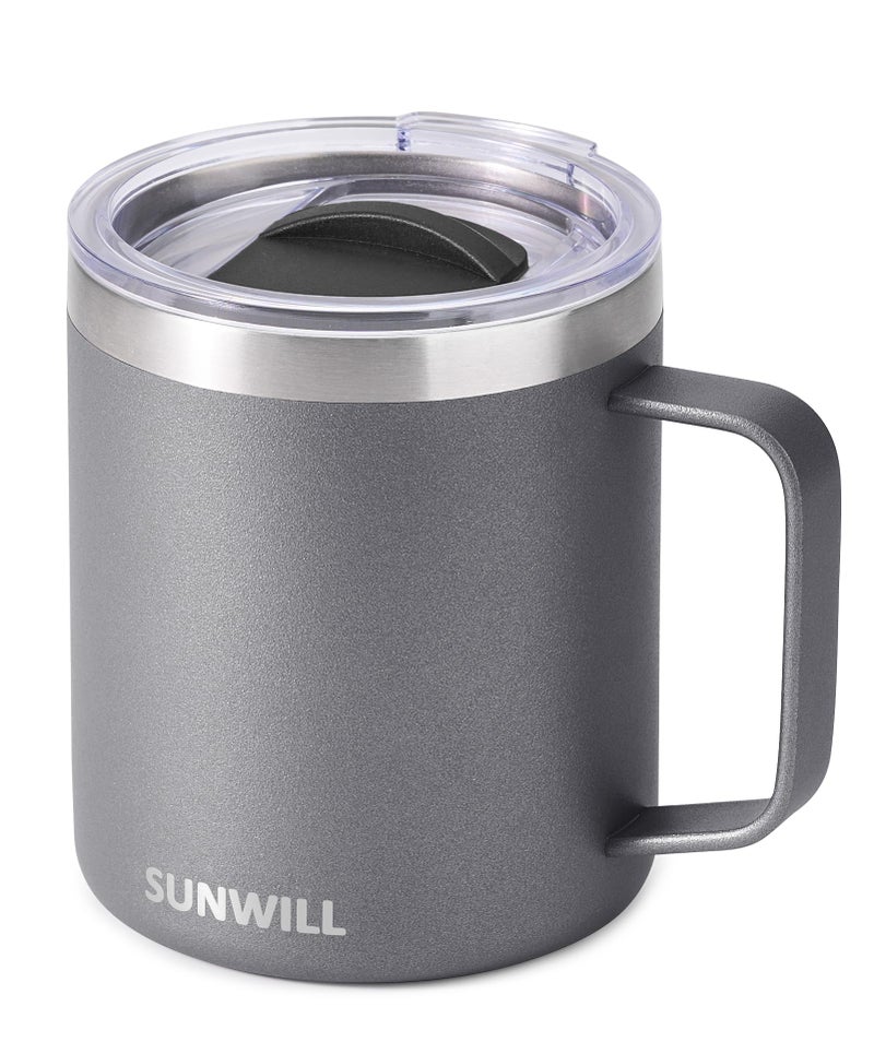 SUNWILL Travel Coffee Mug with Lid, Insulated Tumbler with Handle, 14 oz Stainless Steel Cup for Ice, Water, Tea, Cool Grey - Image 1